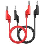 Cleqee 2PCS Stackable Banana to Banana Plug Test Leads Soft Electrical Test Cable Wire 3.3ft/1m Red Black for Multimeter 1000V 15A