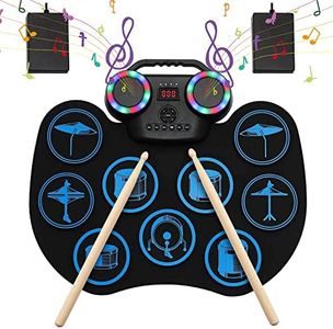 Electronic Drum Set, Uverbon Portable Roll-Up Drum Pad Electronic Drum Kit 9 Silicon Built-in Dual Stereo Speakers, Bluetooth Wireless Electric Drums for Kids Beginners
