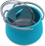 Collapsible Camping Cook Pot with Lid, Silicone Folding Saucepan, Folding Bowl Water Kettle for Outdoor Travel Hiking, Portable Camping Cookware, 1L(Blue)