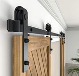 SOLTAIREJACO Carbon Steel Heavy Duty Barn Door Sliding Single Partition Door Sliding Fitting Kit With 8 Ft Top Track (Black Matt Finish)