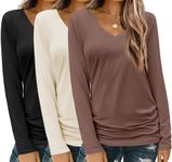 Zeagoo 3 Pack Womens T Shirts V Neck Long Sleeve Shirt Casual Tops Soft Solid Basic Tee Fall Outfits S-XXL