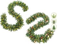 LIFEFAIR 9 FT by 12 Inch Christmas Garland + Garland with Pine Cones, Pre-lit Garland with 50 Warm Lights