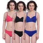 PRONEST WomenLingerie Set Full with Coverage Non-Padded Women Cotton Bra Panty Set Sexy Bra Panty Set Women Innerwear Pack of 3 Sets (34B, Multicolor1)