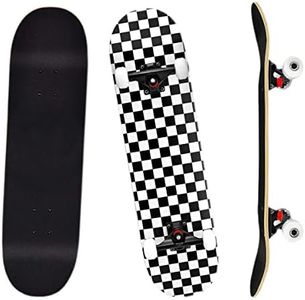 YUDOXN Skateboard Completo per Principianti. 79x20cm skateboard Double Kick Deck Concavo con 7 strati di legno d'acero, per bambini, adolescenti e adulti. (Black and white Grid)