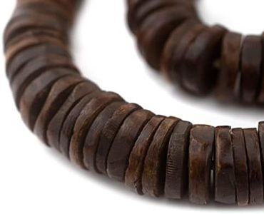 The Bead Chest Jumbo Brown Coconut Bone Heishi Beads 22mm Nigeria African 26 Inch Strand Handmade