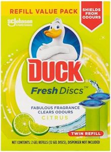 Duck Fresh Discs Twin Refill Toilet Bowl Cleaner, Citrus Scent, Disc Gel Refill with 12 Toilet Discs, 2 x 36mL Tubes