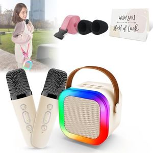 Uluck Mini Karaoke Machine for Kids & Adults,Portable Bluetooth Speaker with 2 Wireless Karaoke Microphone,Music Toys Christmas Birthday Gifts for Girls & Boys 4,5,6,7,8,9,10,11,12 Year Old (Beige)