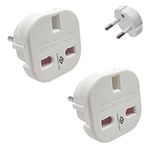 Pipestation European to UK Plug Adapter - 2 Pack - Travel Plugs UK to EU - Universal Adapter Plug UK to Europe Type C, E, F - EU Travel Adapter - Small, Light & Compact UK to EU Adapter