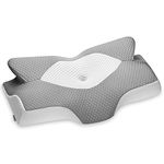 Elviros Cervical Contour Memory Foam Pillow for Neck Pain Orthopedic Neck Pillow for Shoulder Pain Ergonomic Head Neck Support Pillow for Side/Back/Stomach Sleepers with Removable Cover (Grey-L)