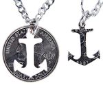 Marycrafts Set Hand Coin Cut Anchor Necklace Interlocking Necklace Jewelry Relationship BFF 16"