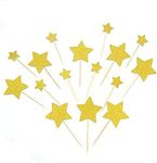 Heamarty 40 Pcs Twinkle Gold Star Cupcake Toppers DIY Glitter Mini Birthday Cake Snack Decorations Picks Suppliers Party Accessories for Wedding Baby Shower