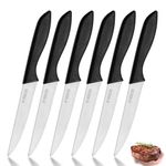 targzier Steak Knives Set of 6,Premium Stainless Steel Serrated Steak Knife Sets,Sharp Kitchen Steak Knife Set with Non-Slip Ergonomic Handle,Black Dinner Knives for Table Hotel,Dishwasher Safe