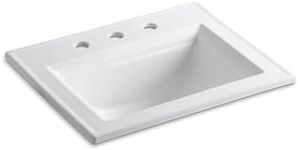 Kohler 2337-8-0 Ceramic Drop-in Rectangular Bathroom Sink, 27.38 x 22.38 x 11.5 inches, White