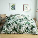 YuHeGuoJi Green Plant Duvet Cover Queen 100% Cotton Coastal Monstera Leaves Duvet Cover Set 3 Pieces 1 Hawaiian Botanical Duvet Cover with Zipper Ties 2 Pillowcases Rustic Tropical Bedding Set Soft