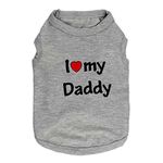 DroolingDog Small Dog Clothes Pet T-Shirt I Love My Daddy Puppy Apparel for Small Dogs, Large, Grey