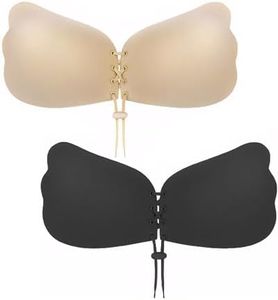 KIETLA Sticky Bra, Backless Strapless Bra Push Up for Women, Invisible Adhesive Bra 2 Pairs Black and Nude