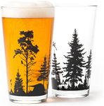 Black Lantern Pint Glass Set – Camping Beer Glass Set - Mountain Campsite Illustration Pint Glasses – Camping Themed Kitchen and Drinking Glasses - (Set of Two 16oz. Glasses)