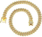 MOFEIJEWEL Cuban Link Chain For Men Women Iced Out Chain Miami Cuban Necklace Bling Diamond Chains Hip Hop Jewelry 13mm Silver Gold, 16inch, Zinc, Cubic Zirconia