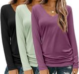 Zeagoo Long Sleeve Shirts for Women Casual Soft V Neck Basic Tee Tops 3 Pack Fall Outfit Business Teacher Clothes