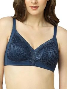 Triumph Doreen Wireless Women Bra Non Wired and Non Padded Full Coverage Lace Support Bra High Center Bridge & Power-Net Side Panels Adjustable Straps Secret Lagoon 34C Pack of 1 Blue