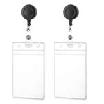 TIESOME 2 Pack Soft Plastic Badge Holders with Heavy Duty Badge Reels, Clear Horizontal ID Name Card Holders Retractable Badge Reel Clip Credit Card Protector for Nurse Doctor Teacher Office(Vertical)