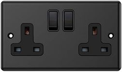 Matt Black Classical 2 Gang Socket Black Insert Plastic Rocker Switch - 13 Amp Double Plug Socket