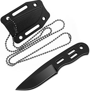 LFHC EDC Small Fixed Blade Neck Knife with Kydex Sheath, Cute Mini Necklace Knife for Men and Women -440C Steel Full Tang Design - Survival, Hunting, Camping, Hiking Cutting Tools (Black)