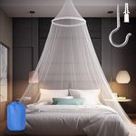 Sublaga Round Mosquito Net for Bed, Large White Bed Canopy for Girls, Hanging Bed Net, Easy Installation Ideal for Bedroom Decorative, Travel with Storage Bag (Lace Flower)