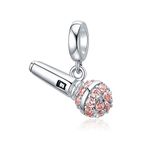 I Love Music Microphone Voice Charms 925 Sterling Silver Champagne Crystal Pendants fit Pandora Bracelet Necklace (Microphone Voice Charms), Sterling Silver, crystal