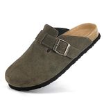 ZHILETAO Suede Clogs for Women Clogs Slip on Adjustable Buckle Leather Clogs Cork Footbed Home Clog Slippers with Arch Support Unisex, Darkgreen, 7