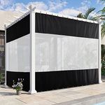 NICETOWN Outdoor Curtains for Patio Waterproof, Top & Bottom Rustproof Ring Canvas Texture with White Sheer Privacy with Airy Heat & Rain Block for Gazebo/Porch/Pergola, W8' x H8', Black, 1 Piece