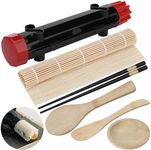 Kssvzz 6 Pcs Sushi Making Kit, Multifunctional Sushi Maker with Sushi Rolling Mat, Sushi Bazooka, Chopsticks, Paddle, Spreader, Sauce Dish, Make Your Own Sushi at Home, Portable Sushi Kit for Picnic