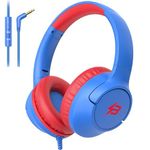 Kids Headphones Wired with Mic, 85/94dB Volume Limit Toddler Headphones Wired Headphones for Kids Boys, Foldable 3.5mm Jack Corded Headphones for Tablet Kindle Laptop, Airplane Travel/School, Blue