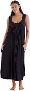 Papinelle Women’s Kate Modal Maxi Nightie - TENCEL™ Modal by Lenzing™, Smooth & Breathable Sleeveless Nightgown with Pockets, Black, Medium