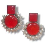 Rainbows by Savi Silver Look Like oxidised Earrings/Silver Replica Earrings/Trendy Stud Earrings/Traditional Design | Fashion Jewelry for Women | Drop length: 1.5 inch/3.8 cm (Red)