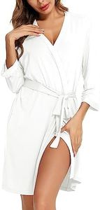 Samring Women's Lightweight Robe Soft Kimono Robes Short Bathrobe for Women Sleepwear, White, Large