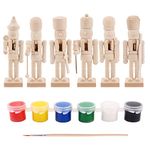 6 Pcs Christmas Wooden Nutcracker Soldier Christmas Unpainted Blank Nutcracker Ornaments Unfinished Figures Puppet Walnut Soldier with Paint and Pen for DIY Art Craft Gift Xmas Decorations,13cm/5.1"
