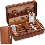 Time C club 4-Finger Portable Travel Leather Cigar Case, Cigar Cutter,Cigar Humidor with Cigar Cutter and Humidifier, Groomsmen Gift, Birthday Gift