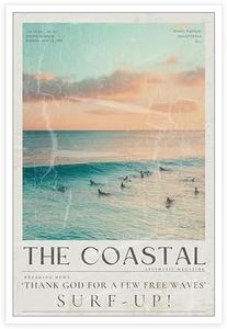 Bittiler Retro The Coastal Poster Holiday Travel Seascape Surfer Water Sports Surfing Art Tropical Ocean Wave Beach Seaside Magazine Prints For Home Bedroom Dorm Wall Decor 12x16in Unframed