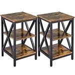 Yaheetech Retro Bedside Table Set of 2, X Design 3 Tiers Nightstands End Side Table with Storage Shelf for Living Room Bedroom Small Space, Sturdy 2Pcs Furniture Set, Rustic Brown