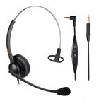 One Ear Telephone Headset with 2.5mm Connector for Cisco SPA Series Polycom Office Landline IP Phone Headset with Noise Canceling Microphone 2.5mm&Extra 3.5mm Cord for Smartphone and Laptop