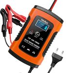 Verilux® Fully Automatic Battery Charger 5A 12V, Car Battery Charger & Maintainer- EU Plugfor Car, Motorcycle, Lawn Mower and More(Red)