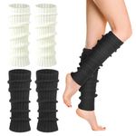 Candcamp 2 Pairs Leg Warmers Women, 47cm Black White Leg Warmers Women's Leg Warmers Knitted Leg Warmers Leg Warmers for Girls 80s Party Dance Sports Yoga Accessories