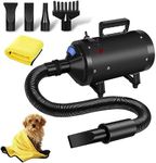 VOLKWELL 3200W/4.3HP Pet Grooming Dryer, Adjustable Speed & Temperature Control Black Dog Blow Dryer, High Velocity Dog Hair Dryer with 4 Nozzles