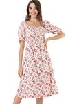 TOPLOT Dresses for Women Knee Length with Floral Print(Dress-5107-Red-XS)