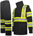 Hi-Vis Reflective Safety Rain Jacket and Pants for Men Women Waterproof Rain Gears, High Visibility Rain Suit with Inner Mesh Lining and Pockets, Fishing Rain Gear Workwear (black, XL)