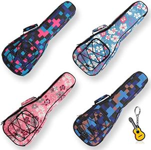 Longteam Print Ukulele Case 10mm Sponge Portable Waterproof Ukuleles bag Cover Uke gig bag with Accessory Storage Pocket (21 In Soprano, Pink Flower)