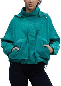 PESION Women's Plaid Waterproof Rain Jacket Lightweight Raincoat Hooded Windbreaker Trench Coat, Lake Green, XX-Large
