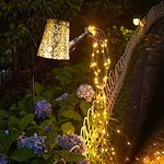 Solar Watering Can Garden Decorations Outdoor Waterproof Shower Lights - Large Retro Metal Lantern Hanging Star Flashing Led Fairy Art Decorative Lamp for Walkway Garden Patio Lawn(with Bracket)