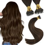 YoungSee Nano Beads Hair Extensions Brown Balayage Nano Tip Hair Extensions Human Hair Balayage Darkest Brown Mix Medium Brown Human Hair Beaded Extensions Cold Fusion 18inch 1g/s 50g